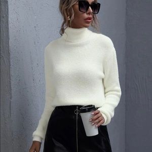 SHEIN Fluffy White Turtleneck Sweater
